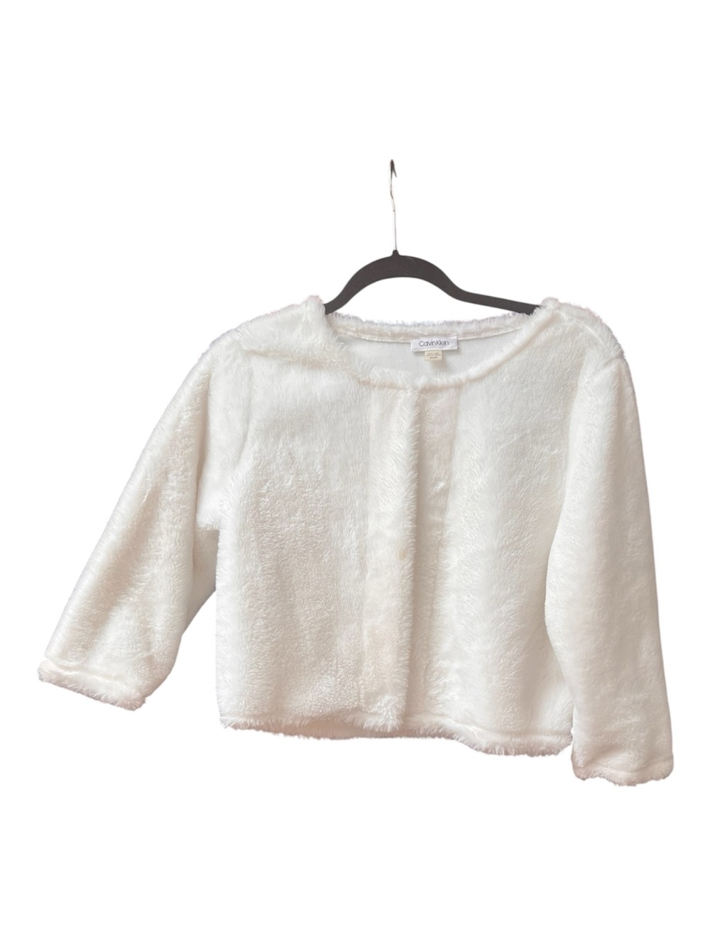 Calvin Klein White Faux Fur Open Accent Short Jacket Small